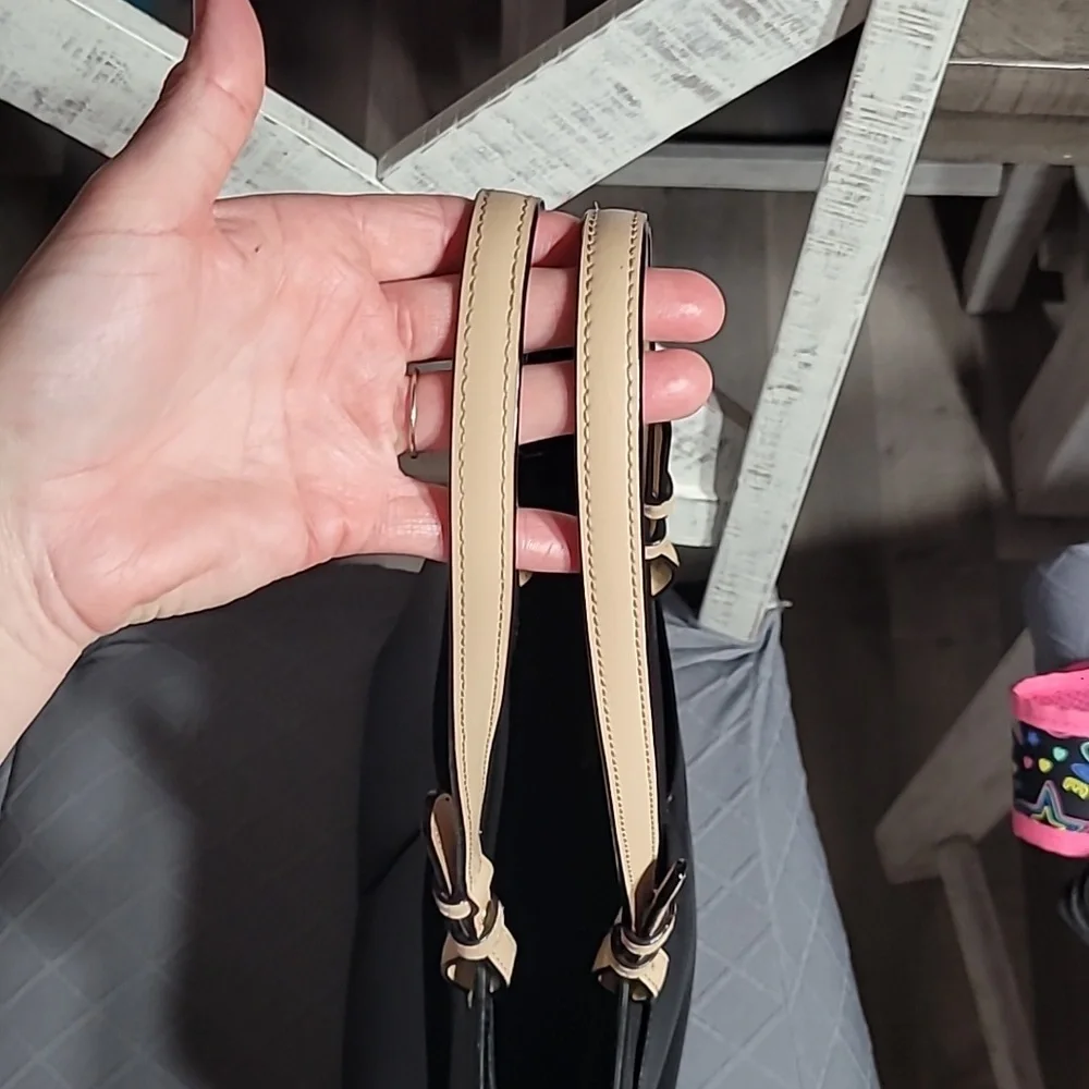 NWT Michael Kor Bedford Medium Black Peeble Tote Bag Cream Handles - Picture 12 of 13